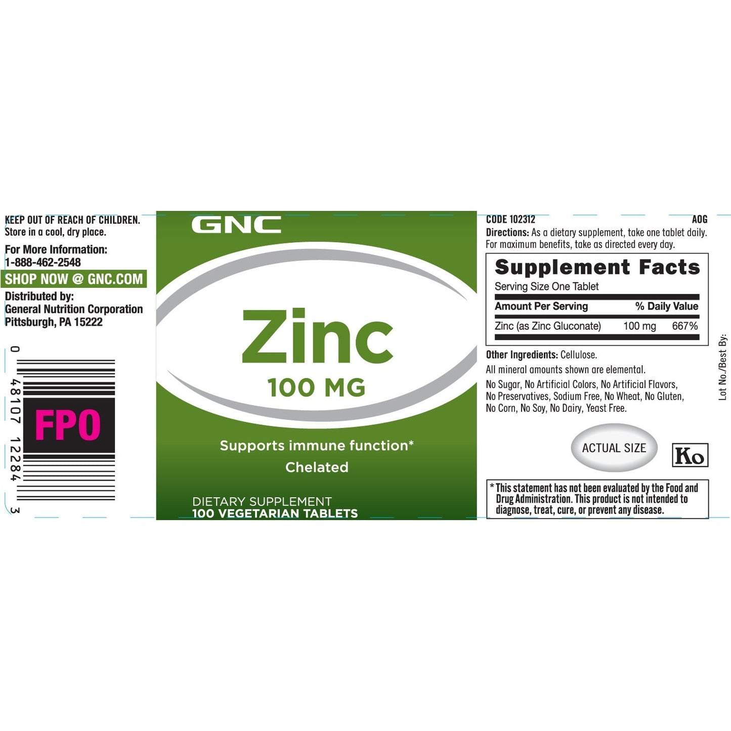 Gnc Zinc 100mg Tablets (100s)